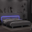  Rama łóżka z wezgłowiem i LED, biała, 180x200 cm
