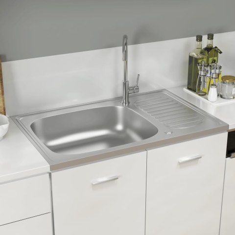 Zlew kuchenny z ociekaczem, srebrny, 800x500x155 mm, stal Zlew kuchenny z ociekaczem, srebrny, 800x500x155 mm, stal