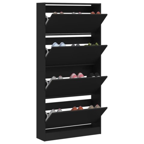 Szafka na buty z 4 uchylanymi szufladami, czarna, 80x21x163,5cm Szafka na buty z 4 uchylanymi szufladami, czarna, 80x21x163,5cm