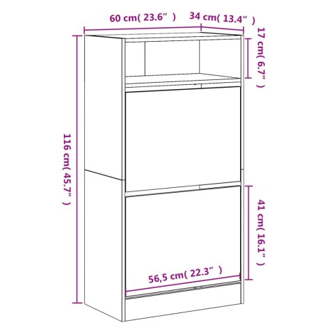 Szafka na buty, szarość betonu, 60x34x116 cm Szafka na buty, szarość betonu, 60x34x116 cm