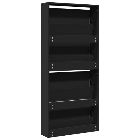 Szafka na buty z lustrem, 4 poziomy, czarna, 63x17x134 cm Szafka na buty z lustrem, 4 poziomy, czarna, 63x17x134 cm