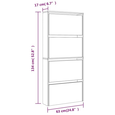 Szafka na buty z lustrem, 4 poziomy, czarna, 63x17x134 cm Szafka na buty z lustrem, 4 poziomy, czarna, 63x17x134 cm