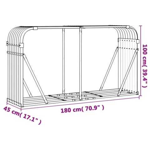 Stojak na drewno, antracyt, 180x45x100 cm, stal galwanizowana Stojak na drewno, antracyt, 180x45x100 cm, stal galwanizowana