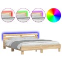 VidaXL Rama łóżka z wezgłowiem i LED, dąb sonoma, 160x200 cm