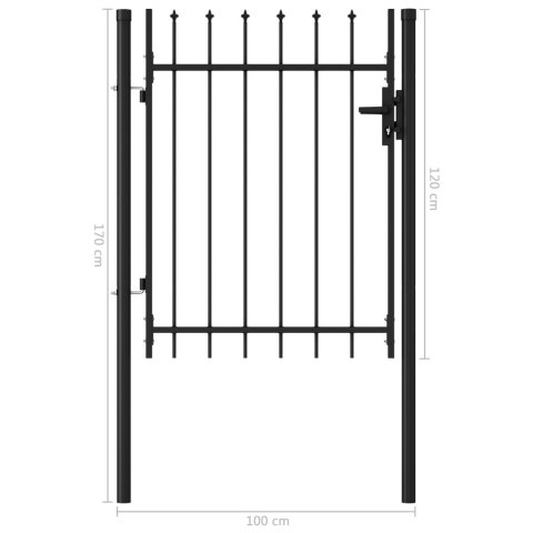 Brama jednoskrzydłowa z grotami, stal, 1x1,2 m, czarna Brama jednoskrzydłowa z grotami, stal, 1x1,2 m, czarna