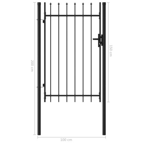 Brama jednoskrzydłowa z grotami, stal, 1x1,5 m, czarna Brama jednoskrzydłowa z grotami, stal, 1x1,5 m, czarna