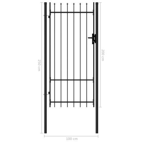 Brama jednoskrzydłowa z grotami, stalowa, 1x2 m, czarna Brama jednoskrzydłowa z grotami, stalowa, 1x2 m, czarna