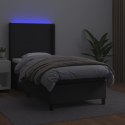  Łóżko kontynentalne z materacem i LED czarna ekoskóra 90x200 cm