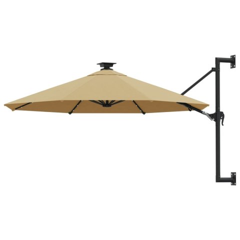 VidaXL Parasol ścienny z LED, na metalowym słupku, 300 cm, kolor taupe