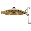 VidaXL Parasol ścienny z LED, na metalowym słupku, 300 cm, kolor taupe