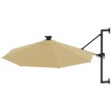 VidaXL Parasol ścienny z LED, na metalowym słupku, 300 cm, kolor taupe