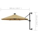 VidaXL Parasol ścienny z LED, na metalowym słupku, 300 cm, kolor taupe