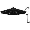 VidaXL Parasol ścienny z LED, na metalowym słupku, 300 cm, czarny