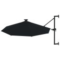 VidaXL Parasol ścienny z LED, na metalowym słupku, 300 cm, czarny