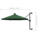 VidaXL Parasol ścienny z LED, na metalowym słupku, 300 cm, zielony