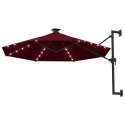 VidaXL Parasol ścienny z LED, na metalowym słupku, 300 cm, burgund