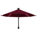 VidaXL Parasol ścienny z LED, na metalowym słupku, 300 cm, burgund