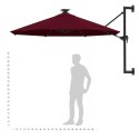 VidaXL Parasol ścienny z LED, na metalowym słupku, 300 cm, burgund