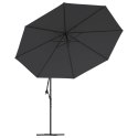 VidaXL Parasol wiszący z aluminiowym słupkiem, 350 cm, czarny