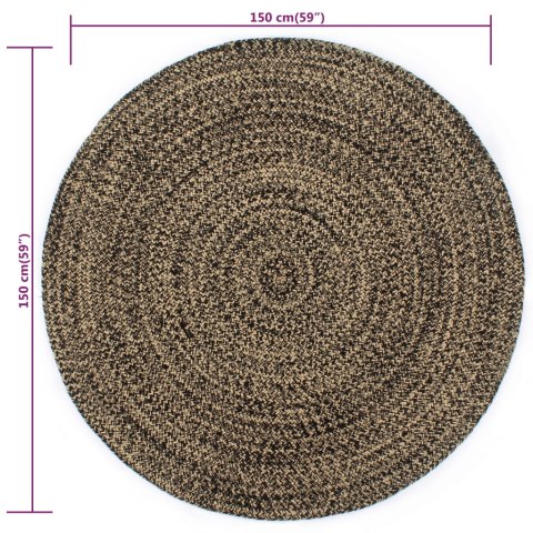 Ręcznie wykonany dywan, juta, czarny i naturalny, 150 cm Ręcznie wykonany dywan, juta, czarny i naturalny, 150 cm