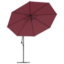 VidaXL Wiszący parasol z aluminiowym słupkiem, 350 cm, bordowy