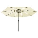 VidaXL Parasol ogrodowy z LED i metalowym słupkiem, 400 cm, piaskowy