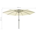 VidaXL Parasol ogrodowy z LED i metalowym słupkiem, 400 cm, piaskowy