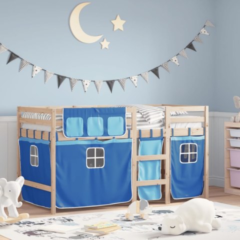 VidaXL Dziecięce łóżko na antresoli, niebieskie zasłonki, 80x200 cm
