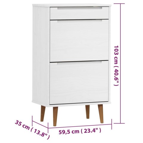 Szafka na buty MOLDE, biała, 59,5x35x103 cm, lita sosna Szafka na buty MOLDE, biała, 59,5x35x103 cm, lita sosna