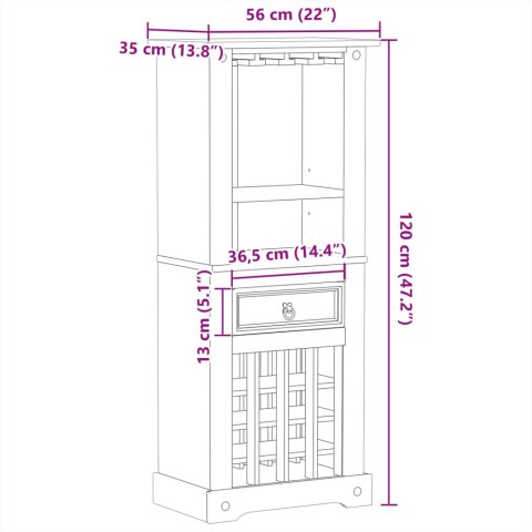 Szafka na wino Corona, 56x35x120 cm, lite drewno sosnowe Szafka na wino Corona, 56x35x120 cm, lite drewno sosnowe