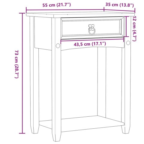 Stolik konsolowy Corona, 55x35x73 cm, lite drewno sosnowe Stolik konsolowy Corona, 55x35x73 cm, lite drewno sosnowe