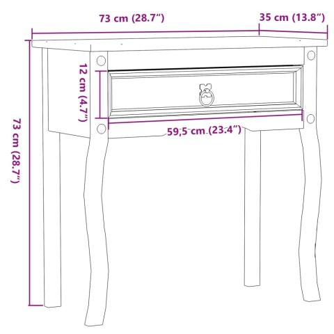 Stolik konsolowy Corona, 73x35x73 cm, lite drewno sosnowe Stolik konsolowy Corona, 73x35x73 cm, lite drewno sosnowe