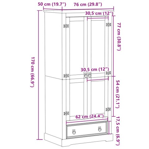 Szafa Corona, 76x50x170 cm, lite drewno sosnowe Szafa Corona, 76x50x170 cm, lite drewno sosnowe