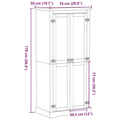 Szafa Corona, 76x50x170 cm, lite drewno sosnowe Szafa Corona, 76x50x170 cm, lite drewno sosnowe