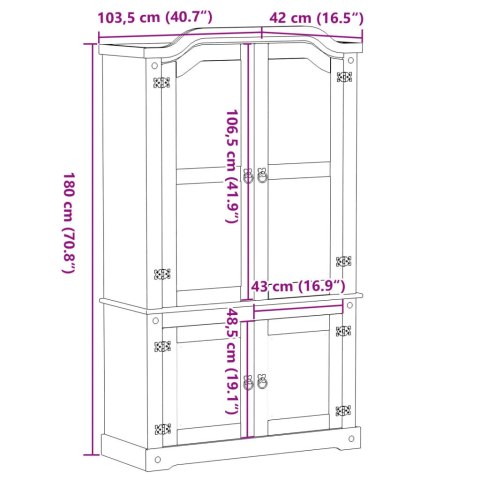 Witryna Corona, 103,5x42x180 cm, lite drewno sosnowe Witryna Corona, 103,5x42x180 cm, lite drewno sosnowe
