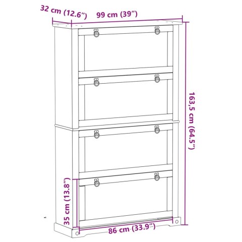 Szafka na buty Corona, 99x32x163,5 cm, lite drewno sosnowe Szafka na buty Corona, 99x32x163,5 cm, lite drewno sosnowe