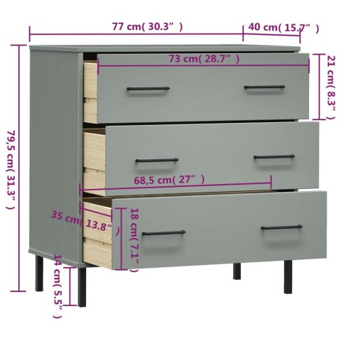 Komoda OSLO z 3 szufladami, szara, 77x40x79,5 cm, lite drewno Komoda OSLO z 3 szufladami, szara, 77x40x79,5 cm, lite drewno