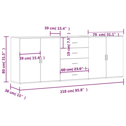 Szafki, 3 szt., biały, materiał drewnopochodny Szafki, 3 szt., biały, materiał drewnopochodny