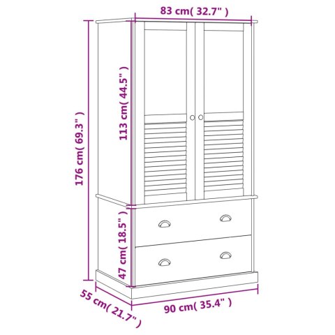 Szafa VIGO, biała, 90x55x176 cm, lite drewno sosnowe Szafa VIGO, biała, 90x55x176 cm, lite drewno sosnowe