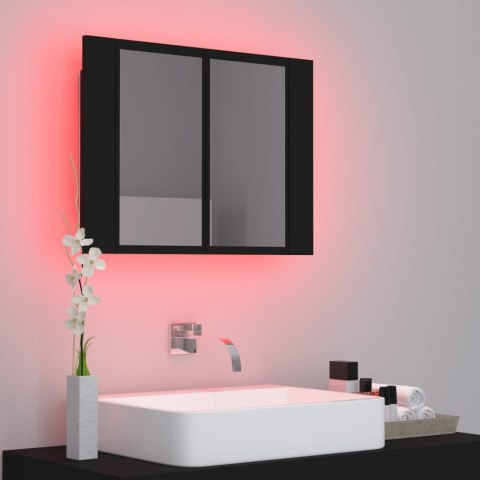 Szafka łazienkowa z lustrem i LED, czarna, 60x12x45 cm, akryl Szafka łazienkowa z lustrem i LED, czarna, 60x12x45 cm, akryl