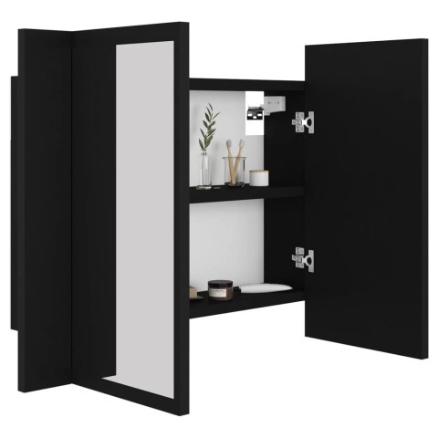 Szafka łazienkowa z lustrem i LED, czarna, 60x12x45 cm, akryl Szafka łazienkowa z lustrem i LED, czarna, 60x12x45 cm, akryl