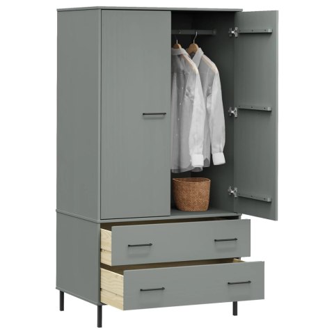 Szafa OSLO, metalowe nóżki, szara, 90x55x172,5 cm, lite drewno Szafa OSLO, metalowe nóżki, szara, 90x55x172,5 cm, lite drewno