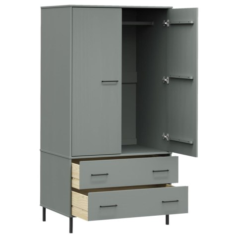 Szafa OSLO, metalowe nóżki, szara, 90x55x172,5 cm, lite drewno Szafa OSLO, metalowe nóżki, szara, 90x55x172,5 cm, lite drewno