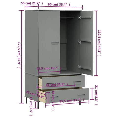 Szafa OSLO, metalowe nóżki, szara, 90x55x172,5 cm, lite drewno Szafa OSLO, metalowe nóżki, szara, 90x55x172,5 cm, lite drewno