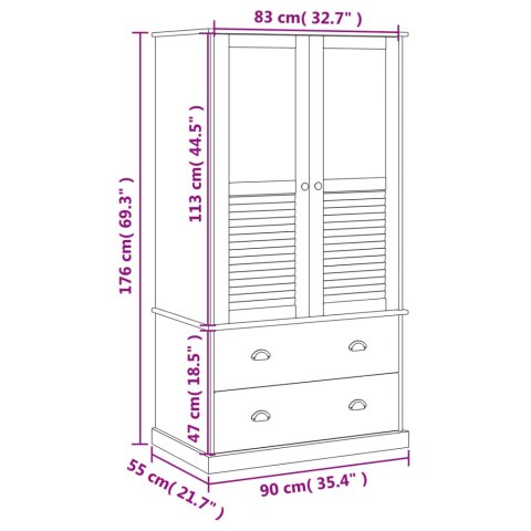 Szafa VIGO, szara, 90x55x176 cm, lite drewno sosnowe Szafa VIGO, szara, 90x55x176 cm, lite drewno sosnowe