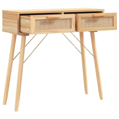 Stolik konsolowy, brązowy, 80x30x75 cm, lita sosna i rattan Stolik konsolowy, brązowy, 80x30x75 cm, lita sosna i rattan