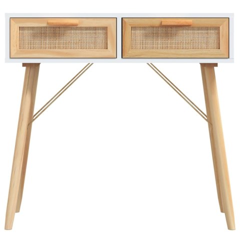 Stolik konsolowy, biały, 80x30x75 cm, lita sosna i rattan Stolik konsolowy, biały, 80x30x75 cm, lita sosna i rattan