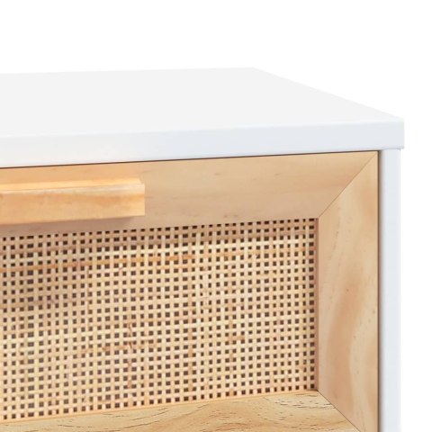 Stolik konsolowy, biały, 80x30x75 cm, lita sosna i rattan Stolik konsolowy, biały, 80x30x75 cm, lita sosna i rattan
