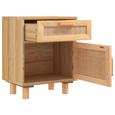 Szafka nocna, brązowe, lite drewno sosnowe i naturalny rattan Szafka nocna, brązowe, lite drewno sosnowe i naturalny rattan