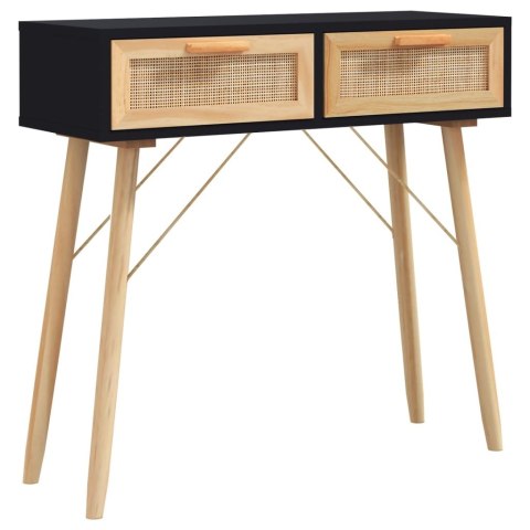 Stolik konsolowy, czarny, 80x30x75 cm, lita sosna i rattan Stolik konsolowy, czarny, 80x30x75 cm, lita sosna i rattan